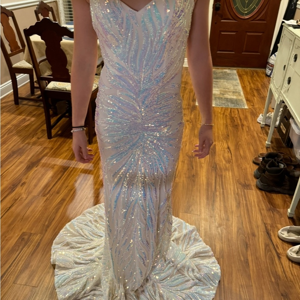 Elegant White Sequin Evening Gown